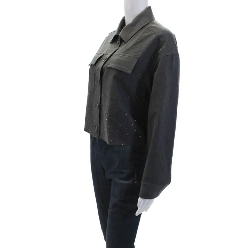 Vince Camuto Women's Long Sleeves Button Up Rhinestone Boxy Jacket Gray Size XS